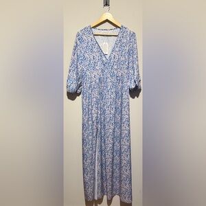 Floral Blue and White Maxi Dress With Slit